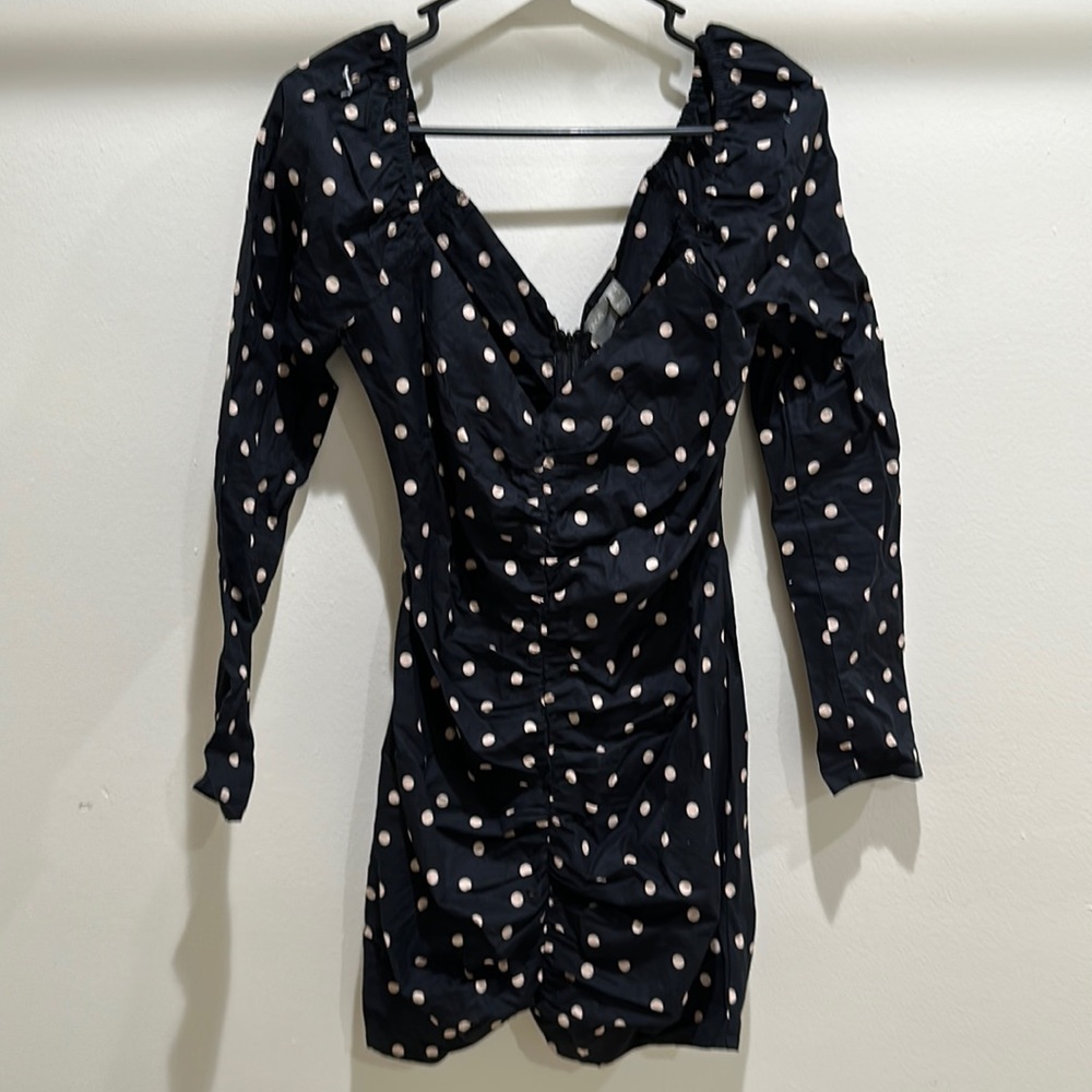 ASOS DESIGN sweetheart neck ruched front mini dress in polka dot